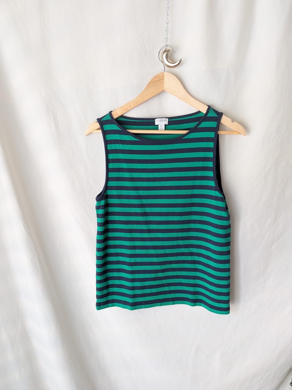 J. Crew Green & Navy Striped Sleeveless Cotton Tank